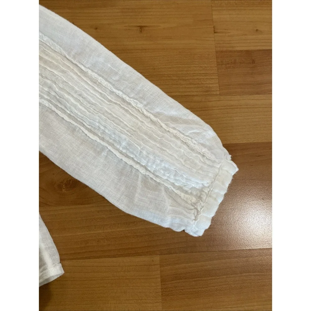 The White Company 100% Linen Blouse Top Size 10 White Pintuck Gauze Peasant Boho - Picture 13 of 15